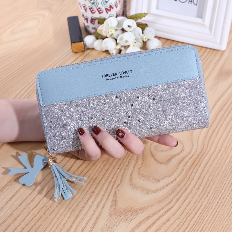 Luxury Long Wallet For Women Patchwork Sequin Clutch Glitter Pu Leather Ladies Phone Bag Card Holder Coin Purse Female Wallets9917386