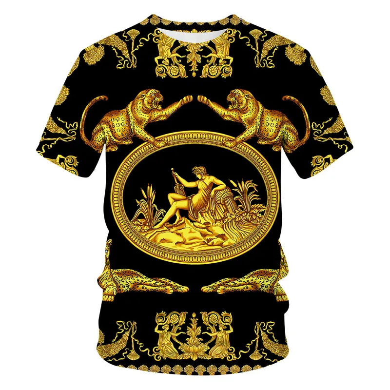 Rozmiar europejski Man Tshirt 3D Luksusowy barokowy styl nadruk Man Man Manda Modna Mężczyźni Mężczyźni Krótkie rękawie Dzieci Tshirt Hurtownia 220526