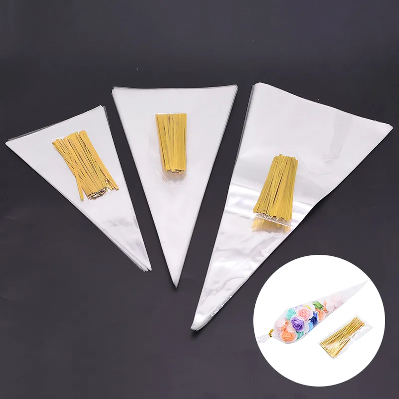 Clear Celophane Bag Saco de Cone Transparente Candy para Festas de Aniversário de Casamento DIY Bolsa Bolsa de Plástico Plástico de Pipoca /Conjunto
