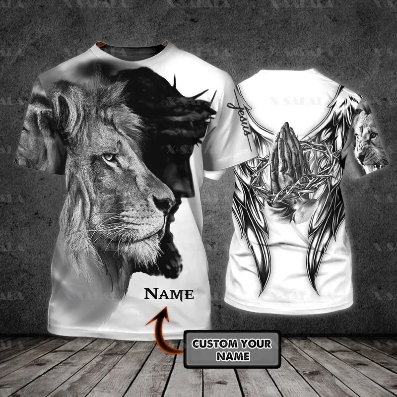 Kungen-Jesus och Lion Custom Name 3D Tryckt tee högkvalitativ t-shirt Sommarrundhals Men Kvinnlig kort ärm Top-4 220619