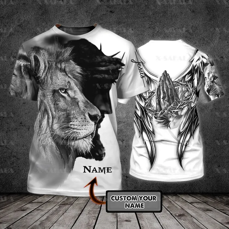 THE KING - Gesù e il leone Nome personalizzato 3D stampato Tee T-shirt di alta qualità Estate Girocollo Uomo Donna Casual Manica corta Top-2 220619