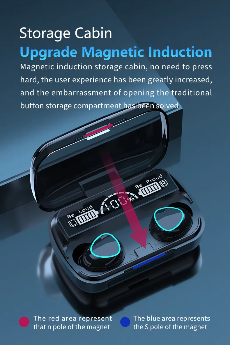 M10 TWS Bluetooth 5.1ヘッドフォンLEDタッチコントロールマイク付きワイヤレスイヤホン9Dステレオスポーツ防水イヤブドヘッドセット