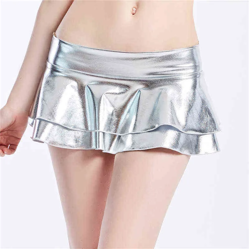 2022 блестящий металлический цвет сексуальные мини -юбки Женские голографические горячие микробки летняя пляж Сексуальная вечеринка для девочек T220819