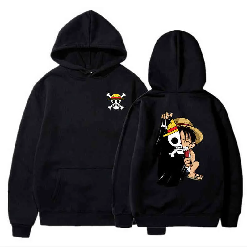 Anime One Piece Hoodies Men Women Fashion Luffy Pullover Oversized Sweatshirt Harajuku Hip Hop Streetwear Sudaderas G220429