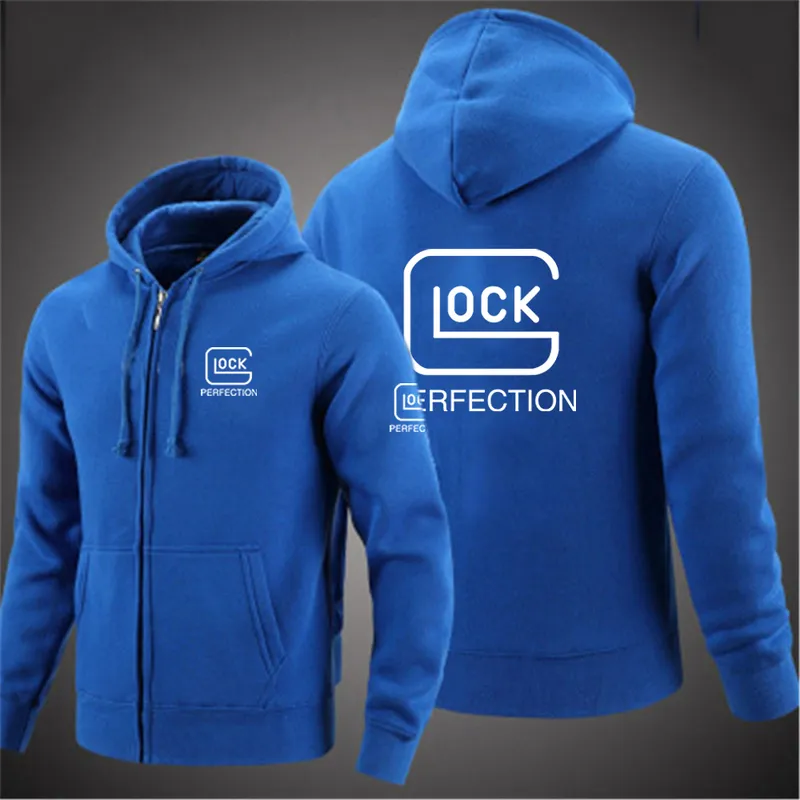 Glock Perfection Shooting Hooded Long Sleeve Men Jacket Drstring Zipper Closure Solid Color Casual Sweatshirt Clothing 220816