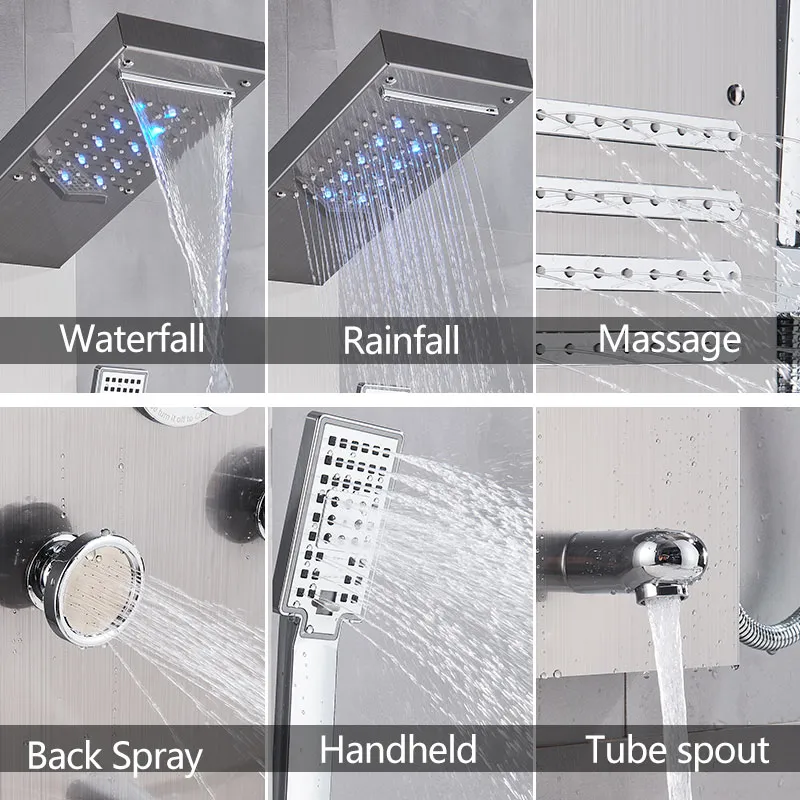 LED DOUKE PANNEL kraan Wall Mount Rain Waterall Mixer Tap met handdouchesystemen Digitale display Temperatuurscherm