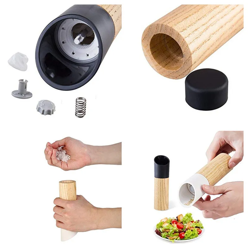 Wooden Salt and Pepper Mill Spice Nuts Mills Handheld Seasoning Grinder Bottle Cooking Home Decoration Kitchen BBQ Tools 220510
