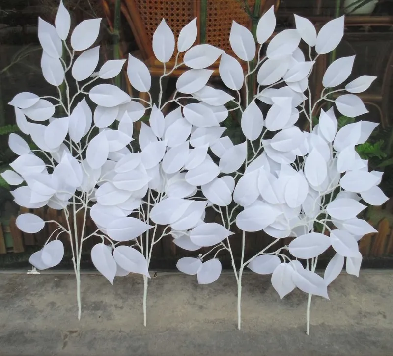 Ett dussin konstgjorda vita banyan lämnar bröllopsfestivalfirande bakgrund väg led hem diy dekorativ falsk blomma 0614