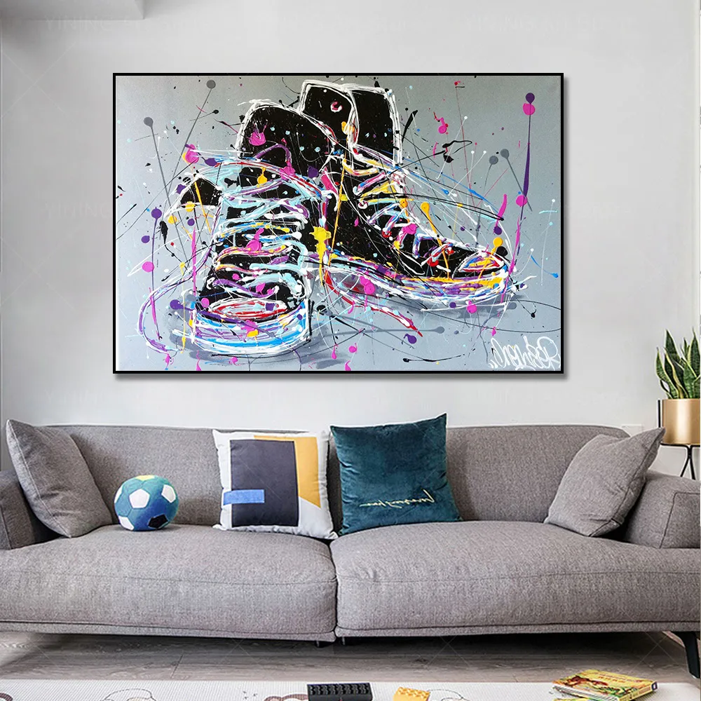 Grafiti sanat renkli ayakkabılar tuval boyama poster baskı duvar sanat resmi oturma odası ev dekor duvar dekorasyonu çerçevesiz