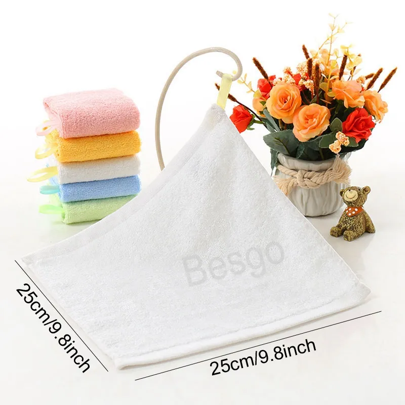 25*25cm Square Wipe Faces Towel Solid Color Children Towel Bamboo Fiber Wiping Hands Towels With Hook Absorbent Face Wash Rag BH6491 TYJ