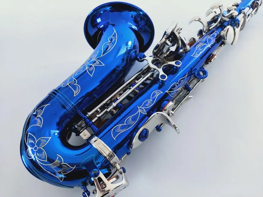 Nieuw blauw 991 B-flat gebogen sopraansaxofoon jazzinstrument vergulde sleuteloppervlak vervaagt geen professionele saxosopraan