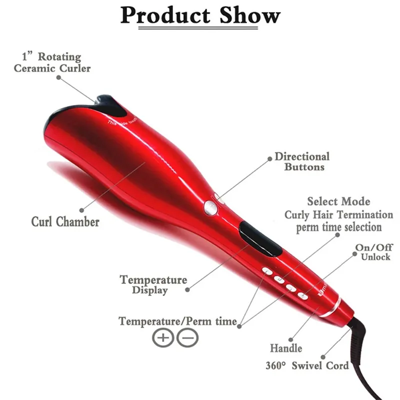 Curler de cabello curling rizado de hierro eléctrico calefacción líquida pantallas de cristal de ola giratoria estilista mágico curling hierro cabello 220624