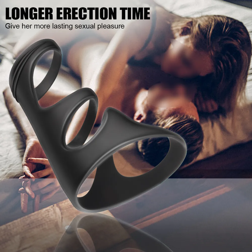 Three Ring Cock Male Ejaculation Delay Penis Enlargement Erection Elastic sexy Toy for Men Adult Product Sleeve