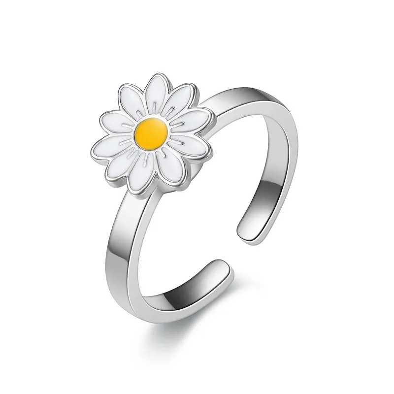 حلقات قابلة للدوار مفتوحة الحجم قابلة للتعديل عيب الماس Sunflower daisy deisy declession women's micro inlay Zircon Flower Rings Gift