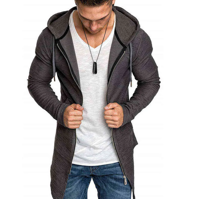 Hoodies Jassen Heren Nieuwe Mode Herfst Effen Kleur Lange Tuxedo Jacket Sweatshirt Voor Mannen Casual Zip Vest Trenchcoat MY845 L220730