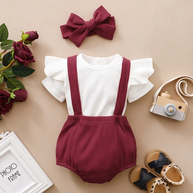 3 pièces né été bébé filles vêtements ensemble enfant en bas âge bouton barboteuse né infantile mignon tenue à volants à manches courtes Shorts bandeau 220608