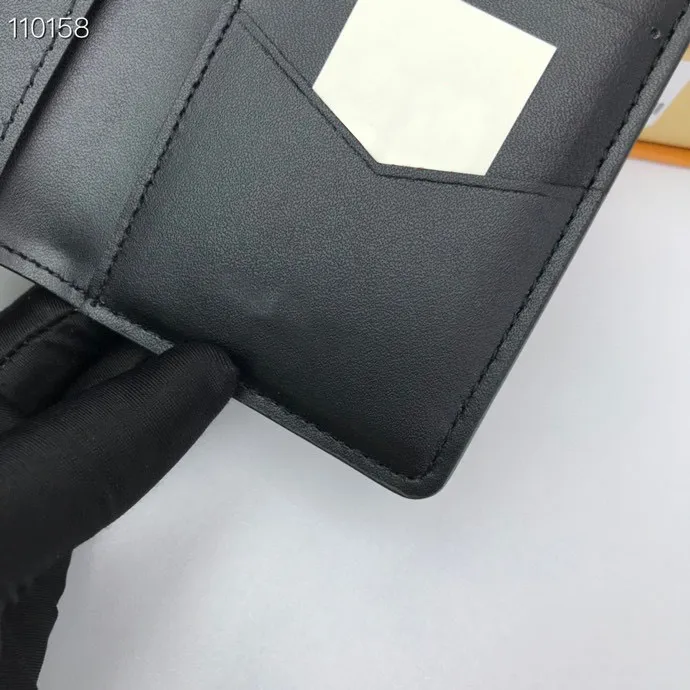 Men's Full Leather Litchi Pattern Short Wallet Card Sandwich Metal Letter Logo Shows Brand Identity Fine Workmanship Internal309w