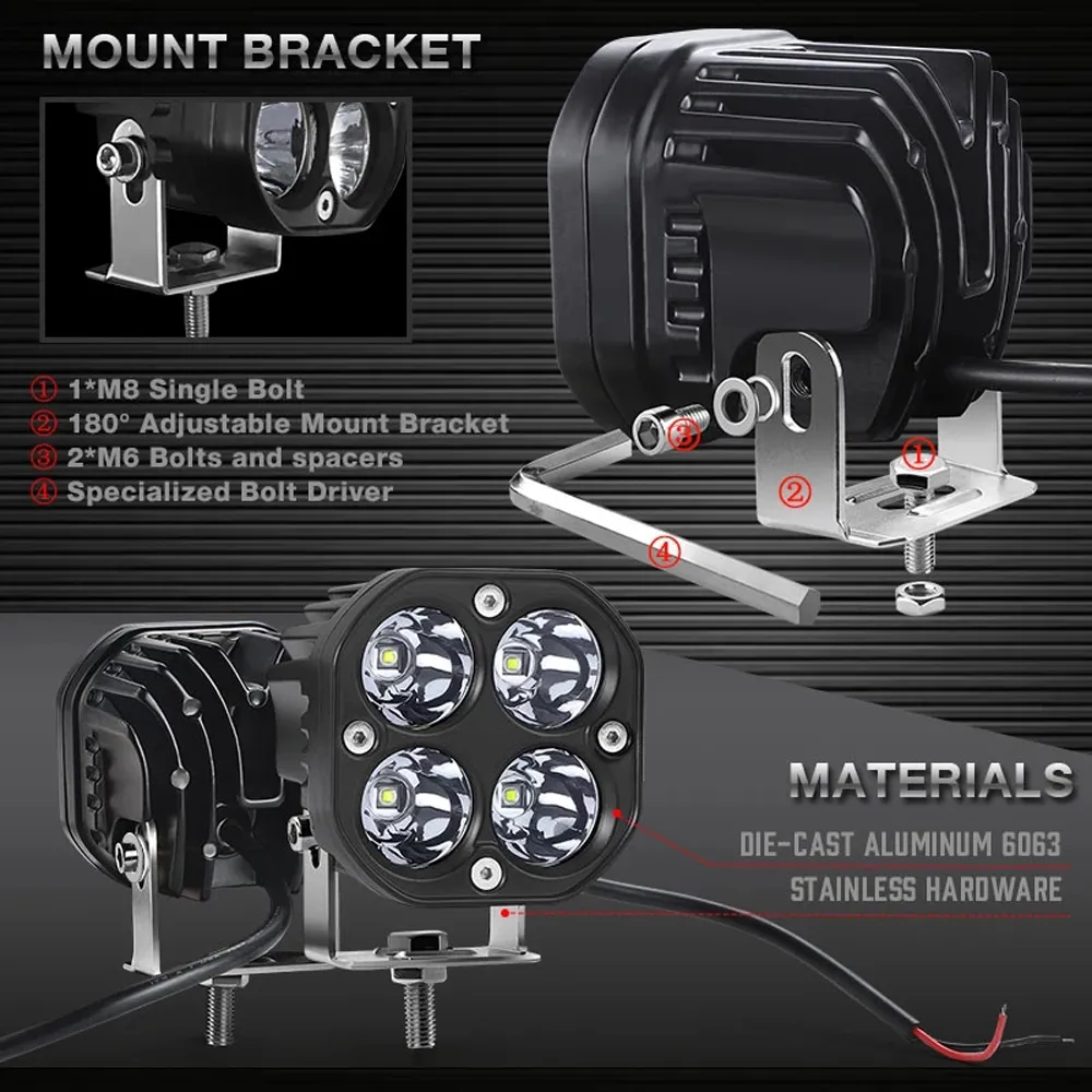 Motocycle conduziu a luz de trabalho 40w 6000k 12v 24v branco ponto feixe iluminações lâmpada de trabalho quadrado para carro motocycle offroad truck2478015