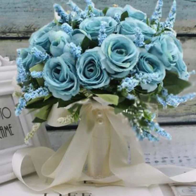 Свадебный букет из искусственных натуральных роз с шелковой атласной лентой в руках, свадебная вечеринка2081