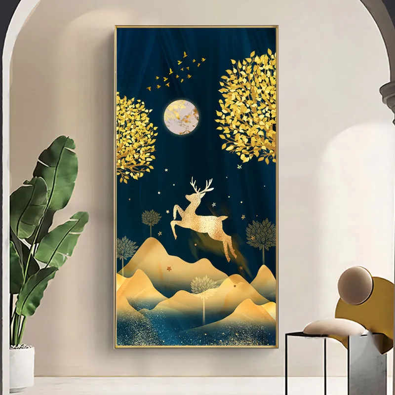 ゴールデンツリーオブライフキャンバスポスター印刷モダンアブストラクトゴールドリーフウォールアートペインティングノルディックリビングルームの装飾写真cuadro