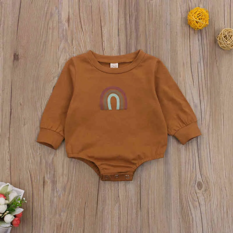 Neonato manica lunga stampa arcobaleno pagliaccetti tutina carino cotone autunno inverno vestiti bambini bambini ragazzi ragazze 0-24 M G220521