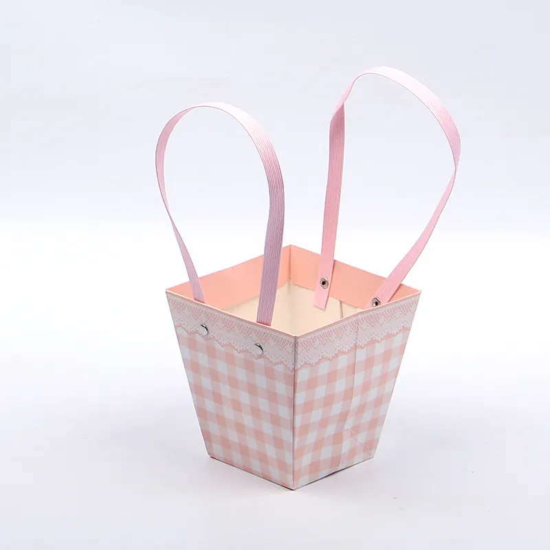 Creative Folding Flower Box With Tote Portable Waterproof Florist Bouquet Packaging Case Candy Snack Wrapping Basket