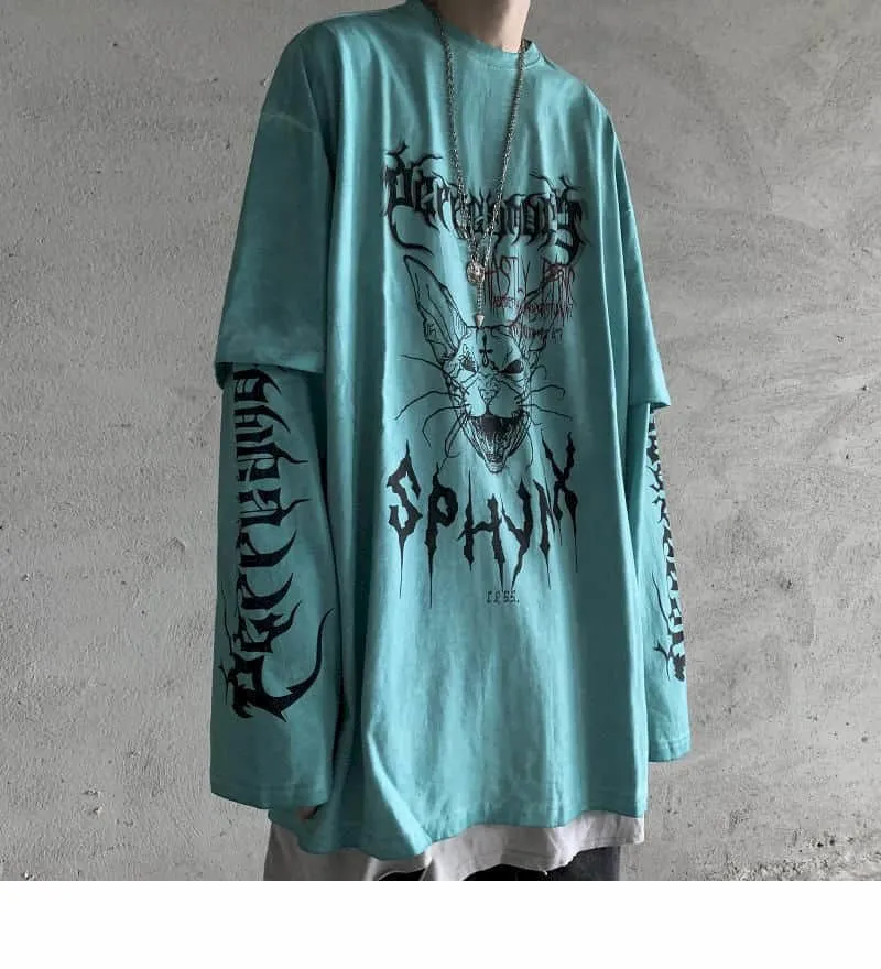 Punk Unisex T Gömlek Streetwear Serin Patchwork Tshirt Harajuku Yaz Tops Tees Bahar Uzun Kollu Yüksek Sokak Gevşek Japonya Tarzı 220411