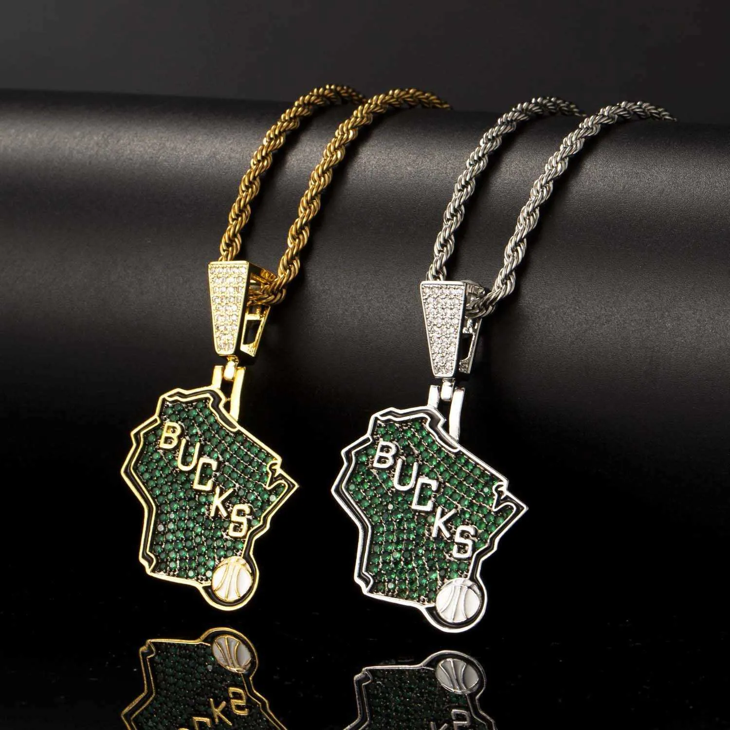 Hip -Hop -Anhänger Bucks Team Micro Set Zircon Personalisierte Gedenkfans Herren- und Frauen Halskette