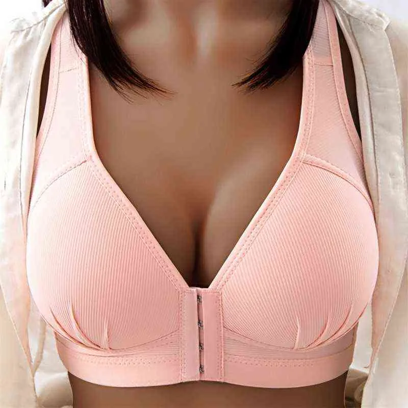 섹시한 푸시 업 브래지어 전면 클로저 단색 Brasserie Wireless Bralette 여성용 속옷 플러스 크기 L220726을위한 Seamless Bras