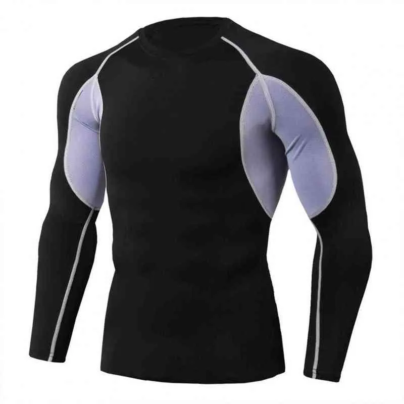 Fitness t-shirt för män tee topp snabb torr polyester långärmad sport fitness t-shirts män smala pullover toppar l220704