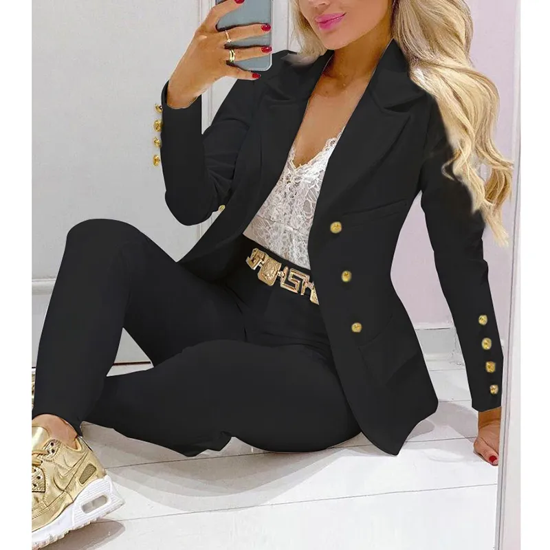 Zweiteiliges Set Damenkleidung für Damen Outfits Reverskragen Zweireiher Blazer Anzug Hosenset Tigerkopf-Druckanzug 220812