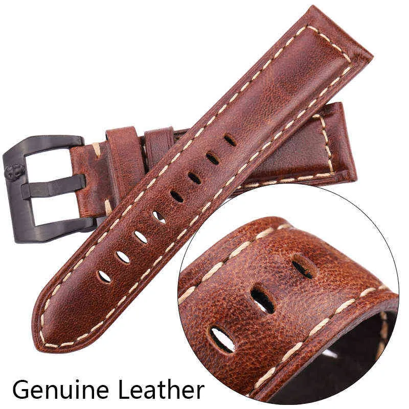 Cowhide Strap Women Men 20 22 24mm Genuine Leather Vintage bands Dark Brown Red Black Belt Band Accessories Bracelet G220420