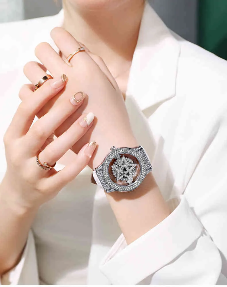 ローテーション2022女性のための高級レザーウォッチクリエイティブファッションクォーツreloj mujer ladi wrist watch relogio femininoのための時計