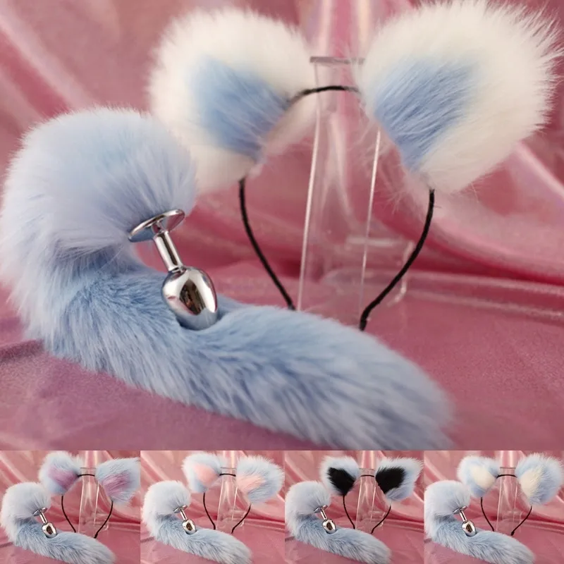 Söta öron pannband med rävar/kanin svansmetall rumpa anal plug erotic cosplay accessoarer vuxna sexiga leksaker för par