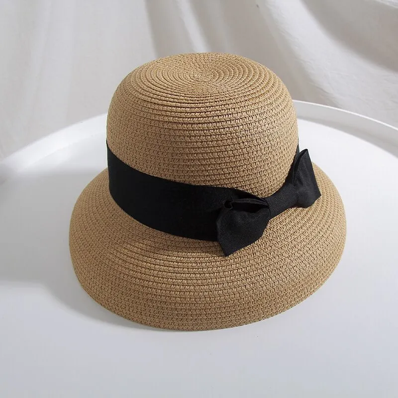 القبعة الصيفية النسائية للسيدات هيبورن على غرار تصميم عتيقة على نطاق واسع من القش الكبير جرس الجرس شكل شاطئ السفر الشمس 220519