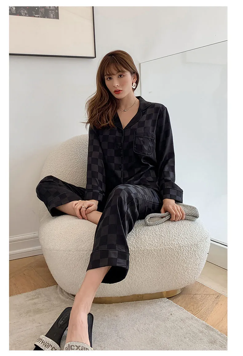 Plus Buste Femmes 4xl Silk Satin Pamas Vêtements de sommeil Home Vêtements Top NightGowns Pjs Pyjamas Pijamas Mujer 220329