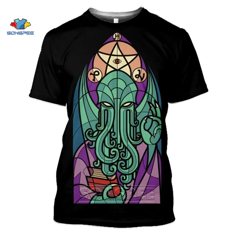 Sonspee Cthulhu и Lovecraft Мискатонная футболка для мужчин Звонит CTHULHU TSHIRT Funcy Crewneck Летняя вершина 3d Print T рубашка Женщины 220408