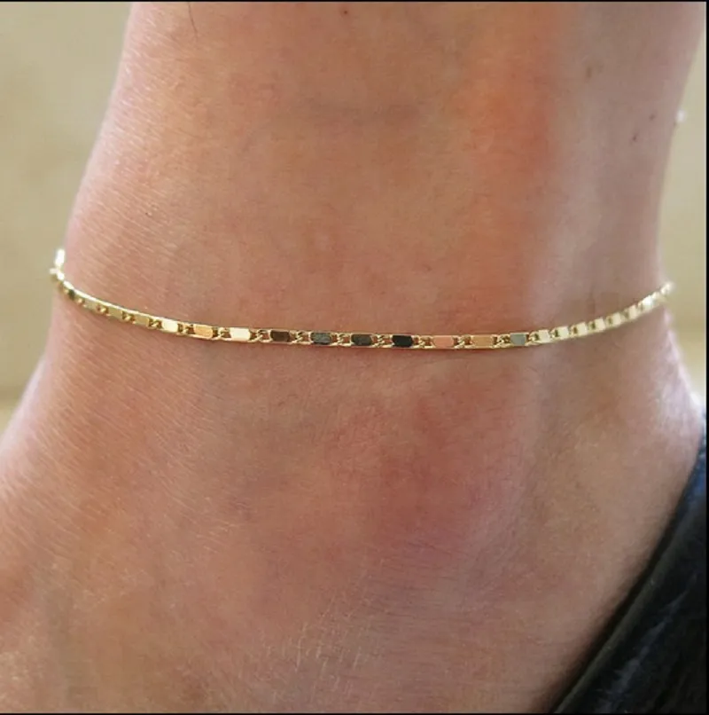 Frauen einfache Goldkette Fußkettchen Knöchelarmband Barfuß Sandale Strand Fußschmuck