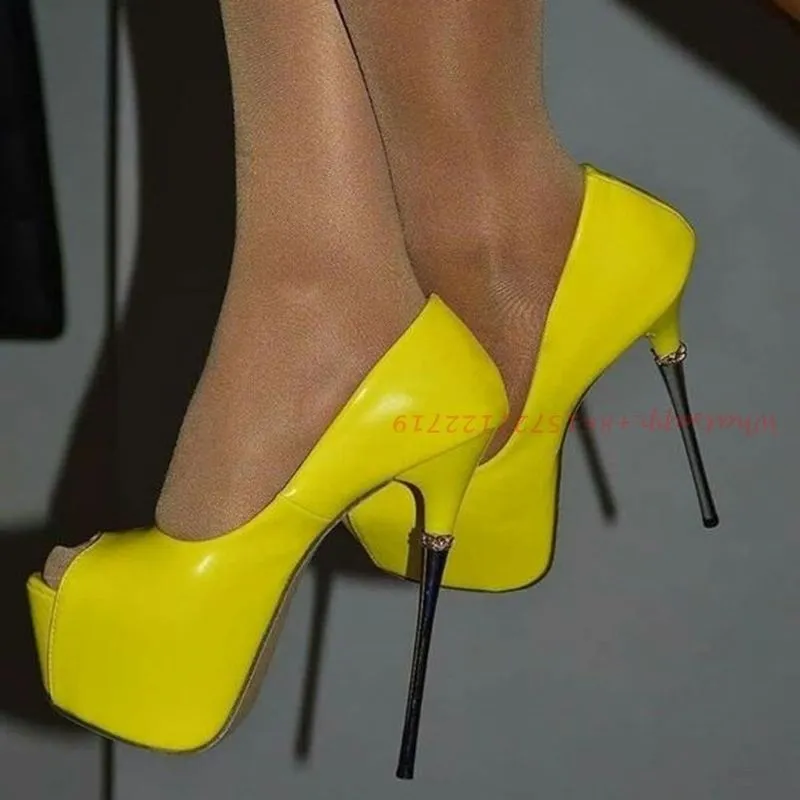 Gelbe Plattform Peep Toe Pumps Damen Nadel Heels Luxus Hochzeit Party bedeckte Schuhe Frauen Sommer High Heel Marke Casual 220725