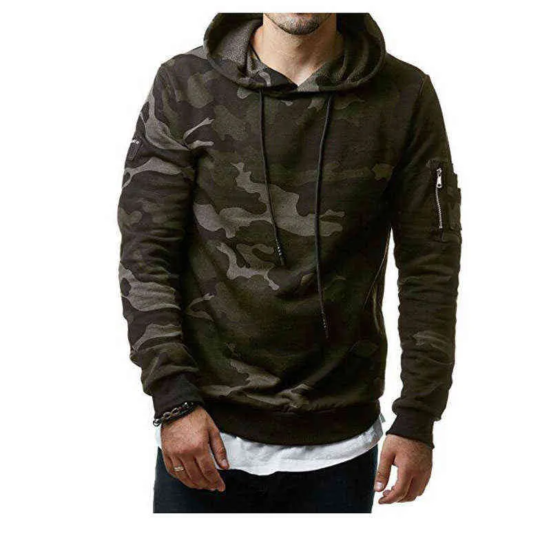 Mode Lente Dunne Mannen Hoodie Sweatshirt Lange Mouw Mannen Trui Camouflage Slim Fit Voor Man L220801