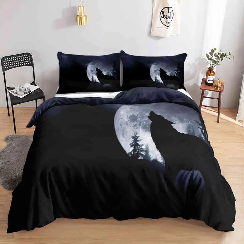 Conjunto de cama de lobo digital Conjunto de roupas de cama Doona Queen Quilt Capa de colcha de camas de algodão Camas de quarto de algodão