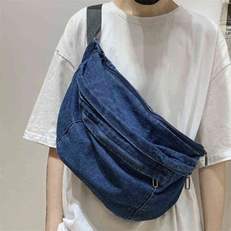 Unisex crossbody väska axel denim kvinnor och män stor kapacitet messenger väska bolsos hip hop sportväska 220626