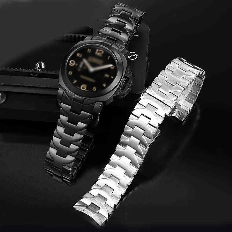 Correa de acero inoxidable 316L, banda de 24mm para Panerai PAM111 PAM441, pulsera de metal sólido curvo para hombres H220419216C