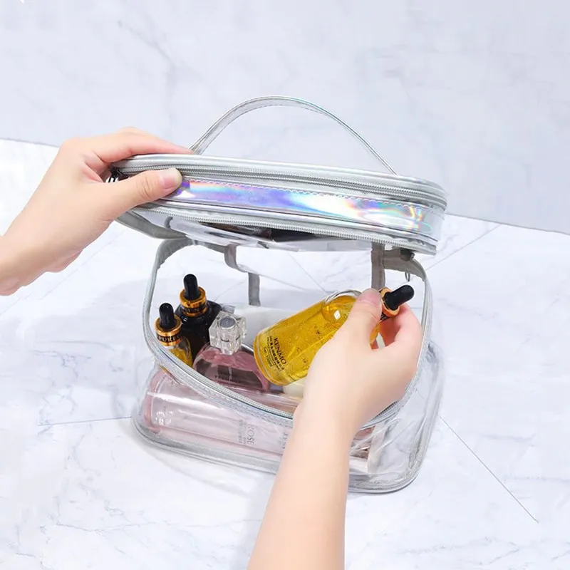 PURDORED 2 Layers Clear Makeup Bag for Women Waterproof PVC Cosmetic Bag Travel Makeup Organizer Beauty Case Toiletry Kit 220506