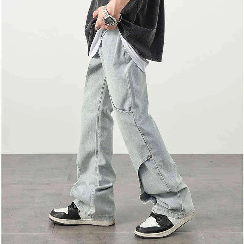 Harajuku Rivet Poches Lavé Rétro Denim Pantalon pour Hommes et Femmes Droite Streetwear Lâche Jeans Pantalon Hip Hop Casual Jean T220803