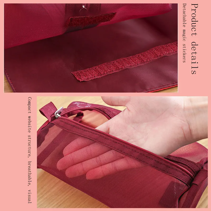Bolsa cosmética feminina Organizador de viagem dobrável pendurar malha de nylon de nylon bolsa de armazenamento de corda de corda Kosmetyczka 220531