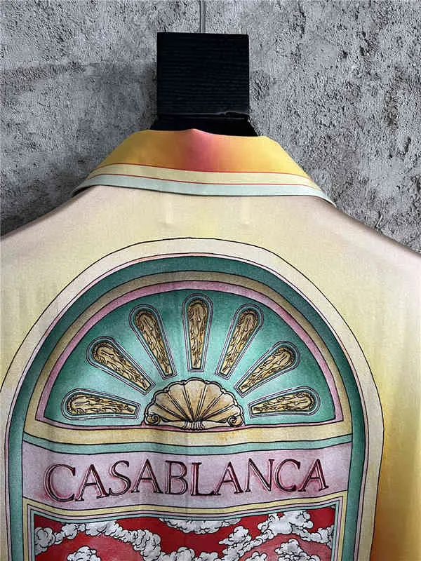 Kazablanka 24SS Nouveaux Reves ipek gömlek tasarımcısı retro fantezi baskılı mektuplar yüksek kaliteli kısa kollu gömlek