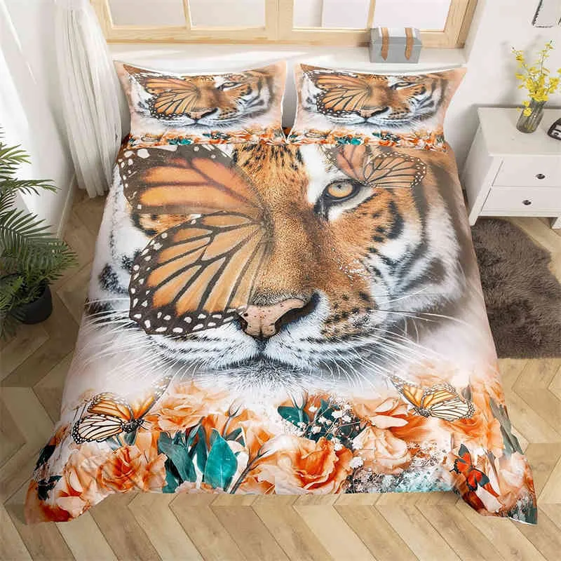 Tiger duvet Cover Twin for Kids Boys 3D Animal Print Cluforer Wildlife Bedding Set Microfiber Quilt med örngott