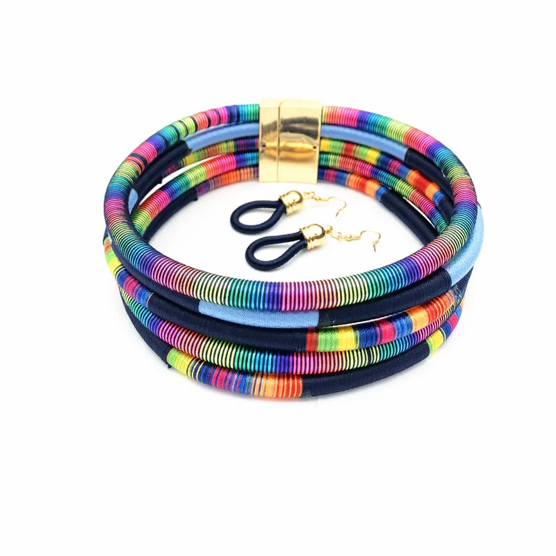 Oorbellen set touw sieraden kleurrijke choker ketting ketting drop oorrang accessoires voor meisjes geschenken 220810
