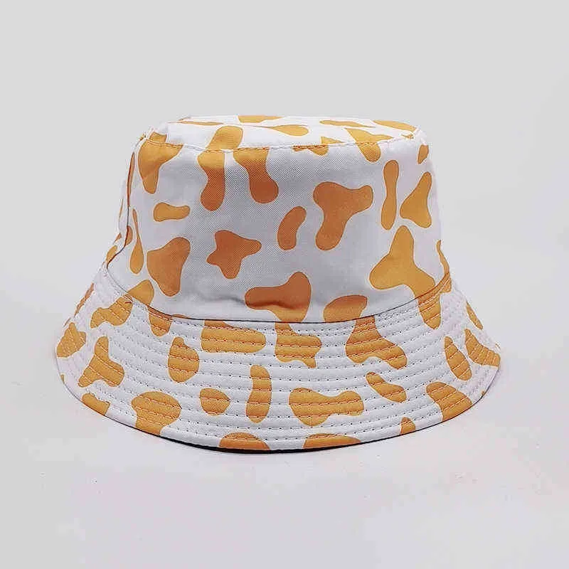 Vuxen Casual Bomull Bucket Hat Mjölk Leopard Skriv ut Fiskare Hatt Män Kvinnor Sun Hat Panama Cap Gorros G220418